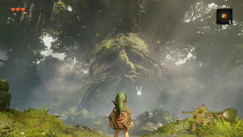 The Legend of Zelda: Ocarina of Time remake screenshot: Link standing before the Great Deku Tree on Nintendo Switch 2