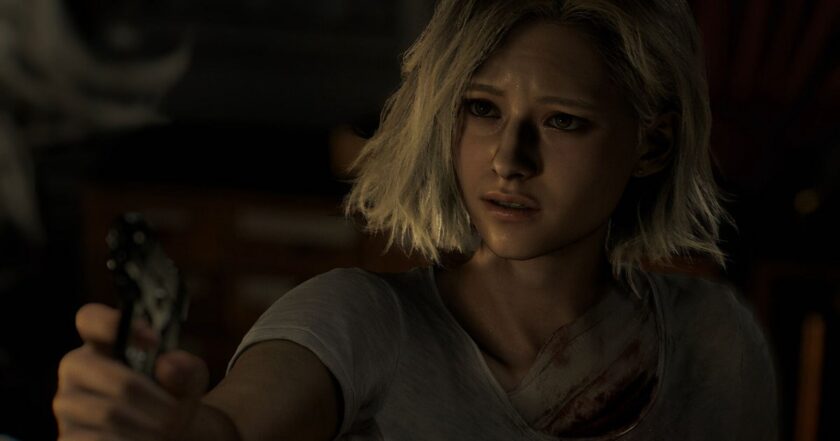 Resident Evil Requiem artwork showing the game's protagonist holding a gun in a dark horror scene — the ninth mainline Resident Evil has crossed $500 million