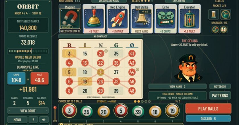 ORBIT: Bingo Roguelite — turn-based strategy roguelite on a persistent bingo card from BeriaLabs Games, cover art