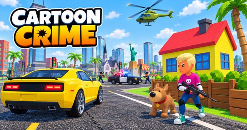 Cartoon Crime cover art — a colorful cartoon crime sandbox with a police chase