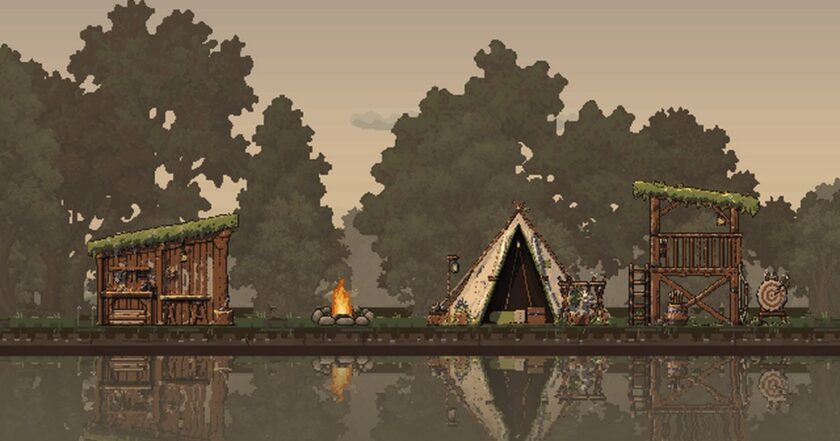 Ghosthold pixel-art settlement scene around a central fire