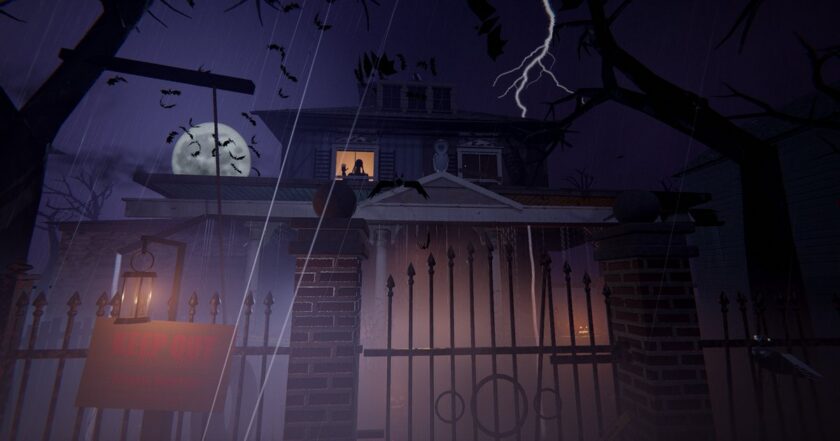The Last House on Hollow Street key art — a moody haunted house on Halloween night 1987