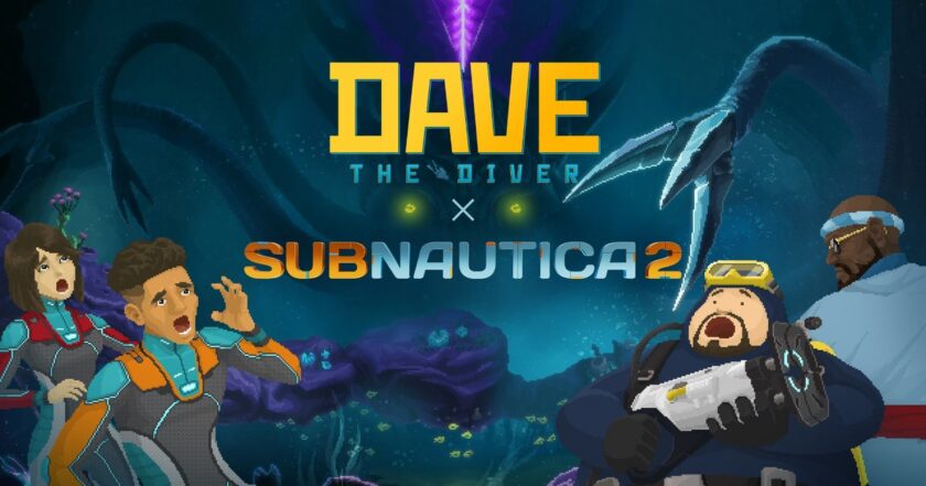 Official Dave the Diver and Subnautica 2 crossover DLC key art from the announcement, as the two development teams team up for the free final DLC arriving in early 2027