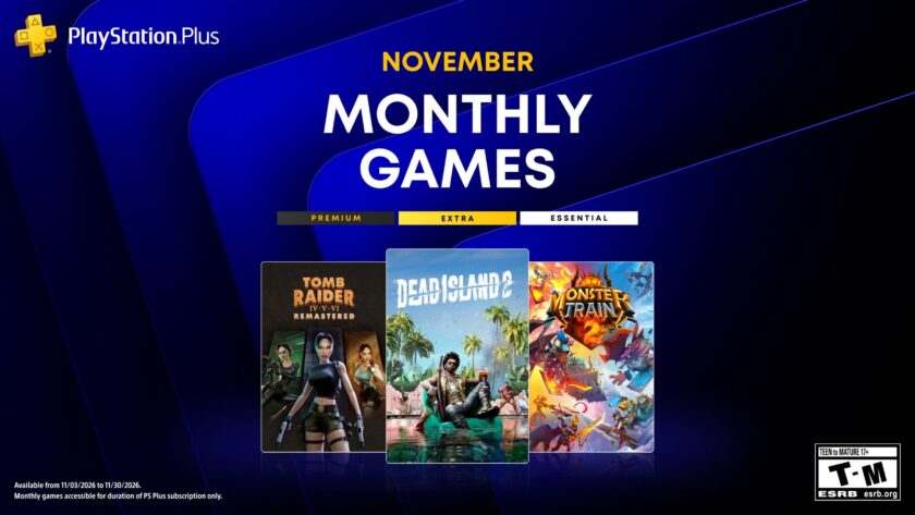 PS Plus Monthly Games for November 2026: Dead Island 2, Tomb Raider IV–VI Remastered and Monster Train 2 Arrive November 3 — cover image from PlayStation Blog source (https://blog.playstation.com/tachyon/2026/10/ee14b16f5f65f3dd7cdf074a83bbfa255de)