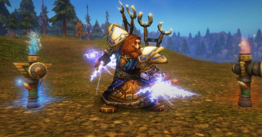 A dwarf shaman channeling lightning between totems in World of Warcraft: Forever — Blizzard is surveying players about 11 possible new classes including Tinker, Bard and Witch for the upcoming MMO